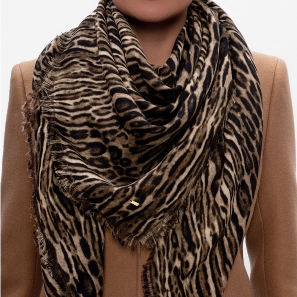 Saint Laurent Authentic Ocelot Print Wool Scarf